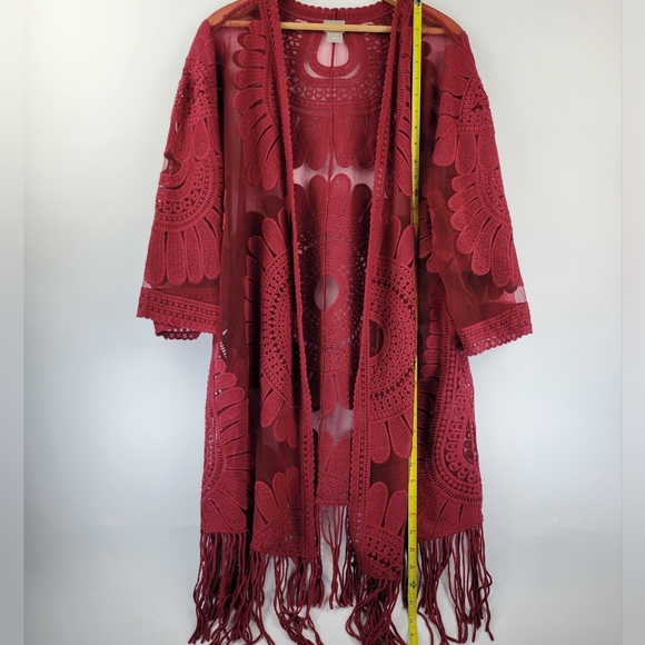 Chicos Womens Cardigan Size L/XL Floral Lace Open Front Crochet Fringe Hem - Picture 5 of 12